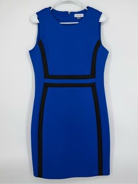 Calvin Klein Royal Blue Sheath Dress with Black Trim 12 Petite